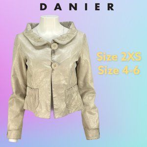 DANIER Ivory Gold Shimmer Neutral Leather Jacket Sz 2XS FR 34/IT 36/US 4
